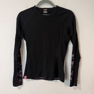 Icebreaker Womens Base Layer Top Small Black Merino Wool Bodyfit 200 Floral